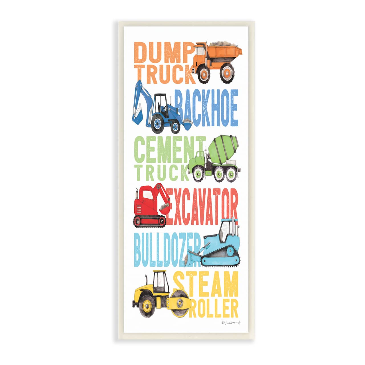 Stupell Industries Kid's Traditional Construction Vehicles Playful Bold Text, 7" x 17"
